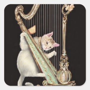 Quadrado Gato Caprichoso – Adesivo de Harpa Ornamentada