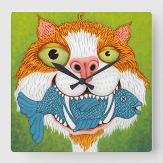Quadrado Gato Louco com Relógio de Peixe