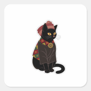 Quadrado Gato Preto Chefe Tribal Adesivo