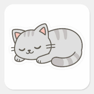 Quadrado Gato Sonolento PNG Adesivo – Gato Transparente Fof