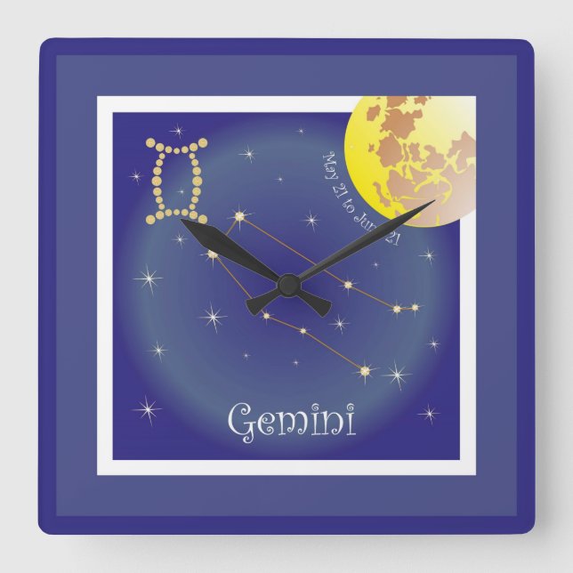 Quadrado Gemini May 21 to June 21 relógio (Frente)