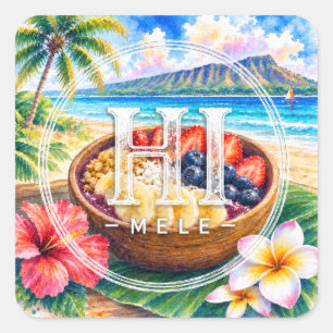Quadrado HIMELE Adesivo Little Hawaiʻi — Tigela de Açaí