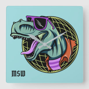 Quadrado Hipster T-Rex: monograma personalizado e relógio d