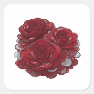 Quadrado Impressão de Adesivo Bold Silver ROSAS VERMELHAS E