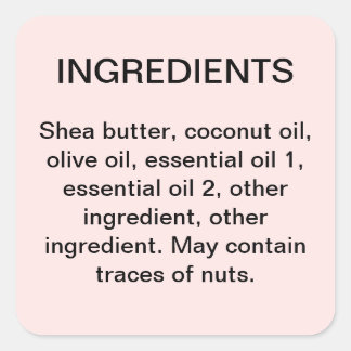 Quadrado Ingredientes adesivo simples do rótulo do produto