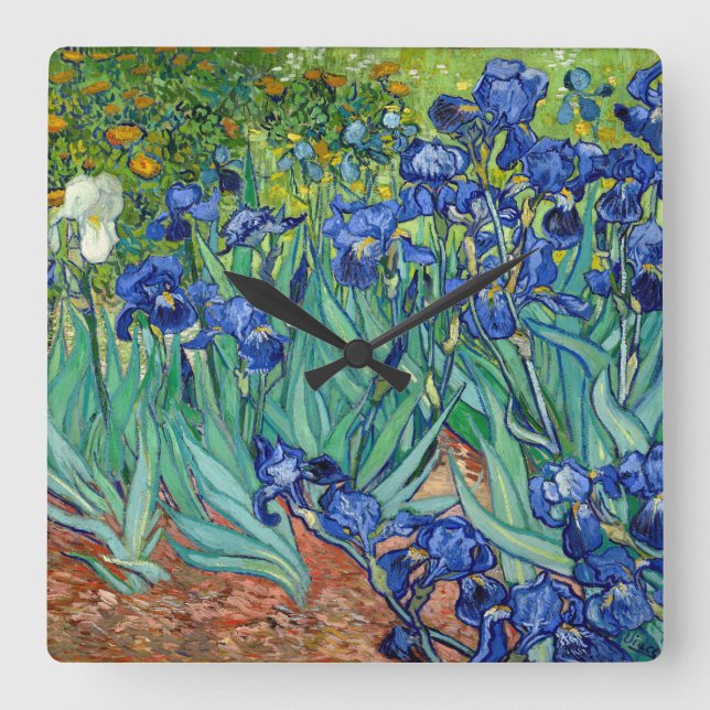 Quadrado Irises Vincent van Gogh - Relógio de Pintura (Frente)