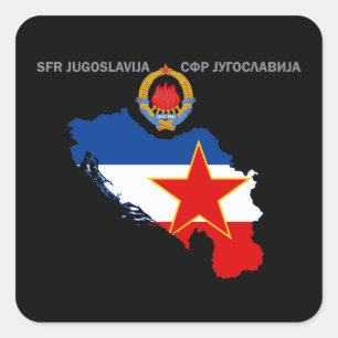 Quadrado Iugoslávia SFR - Mapa - Emblema - Adesivo de Bande
