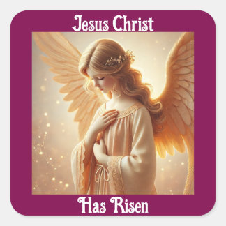 Quadrado Jesus Cristo Ressuscitou Anjo Adesivo