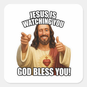 Quadrado Jesus Deus Abençoe Você Meme Arte Cartoon Adesivo