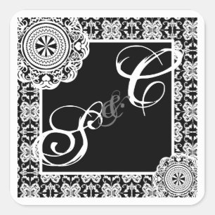Quadrado Lace branco arábico, adesivo monograma de souvenir