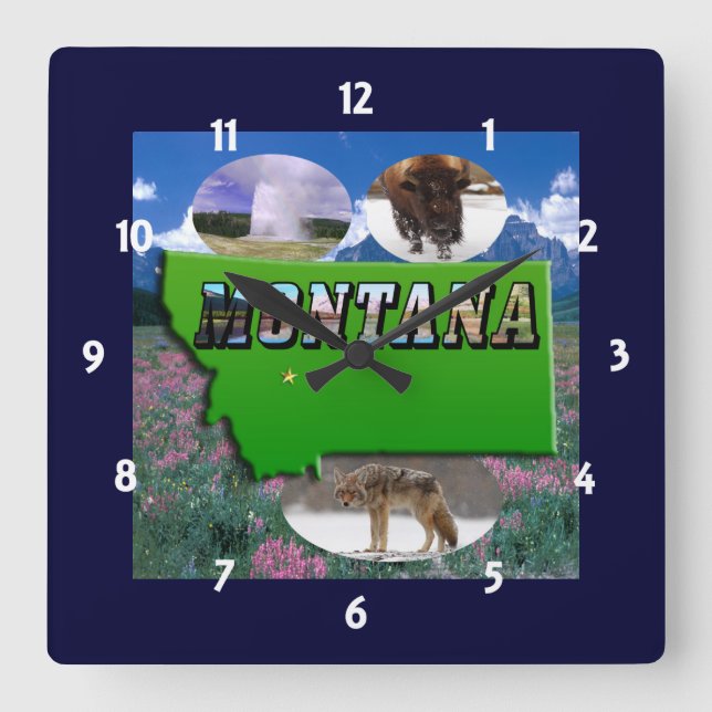 Quadrado Mapa de Montana, Texto de Imagem e Relógio de Site (Frente)
