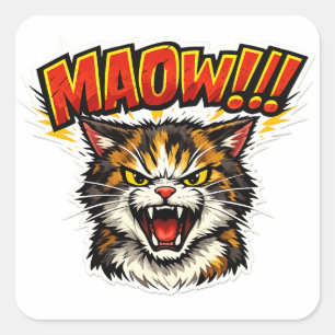 Quadrado Miaow!! Adesivo de Gato Engraçado para Amantes d