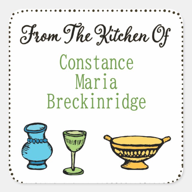 Quadrado Modelo de adesivo caprichoso "Da Cozinha De" (Frente)