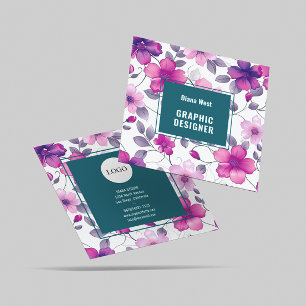 Quadrado Modern Floral Fuchsia Green Cartão de visita
