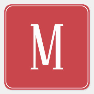 Quadrado Monograma branco no adesivo vermelho escuro
