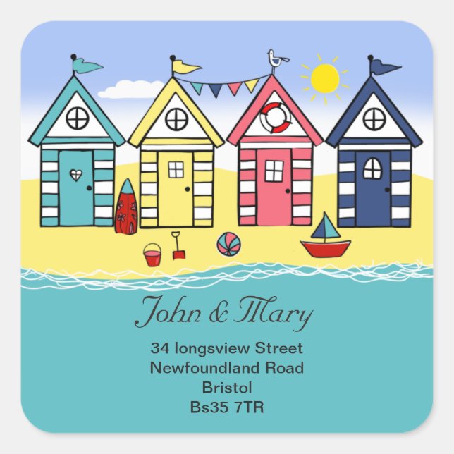 Quadrado Mudança da cabana de praia do adesivo de Endereço (Frente)