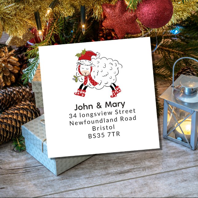 Quadrado Mudança do adesivo de endereço | Ovelhas de Natal/ (Criador carregado)