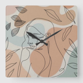 Quadrado Mulher de arte de linha sai do relógio