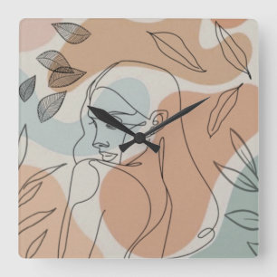 Quadrado Mulher de arte de linha sai do relógio
