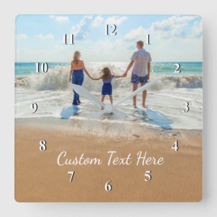Quadrado Muro de Texto Personalizado Relógio seu Design - 