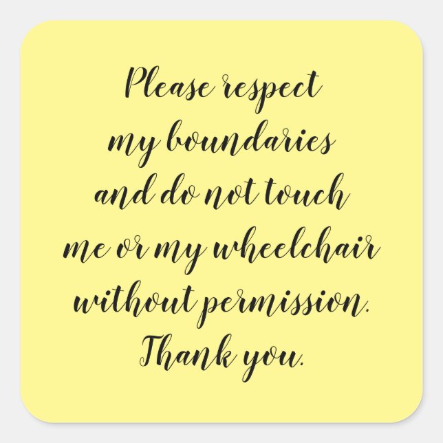 Quadrado Não toque no adesivo da cadeira de rodas (Frente)