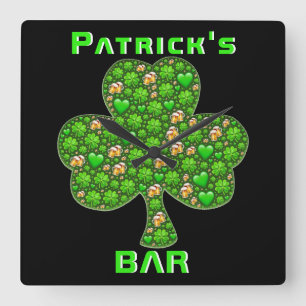 Quadrado Neon Irish Pub - Sinal De Relógio Shamrock Beer C