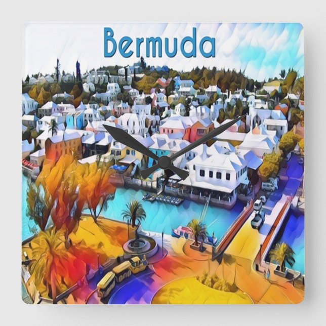 Quadrado Neon Pop Art Bermuda relógio (Frente)