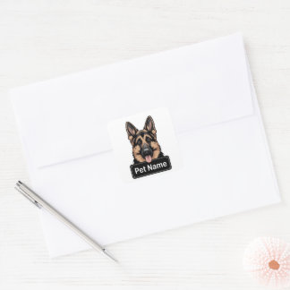 Quadrado Nome de Pet Personalizado Adesivo Pastor Alemão - 
