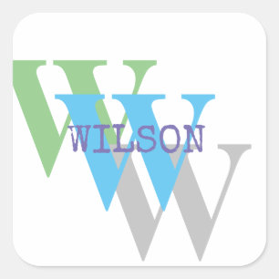 Quadrado Nome do adesivo monograma branco