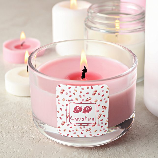 Quadrado Nome do adesivo XO - Dia de os namorados de padrão (Criador carregado)