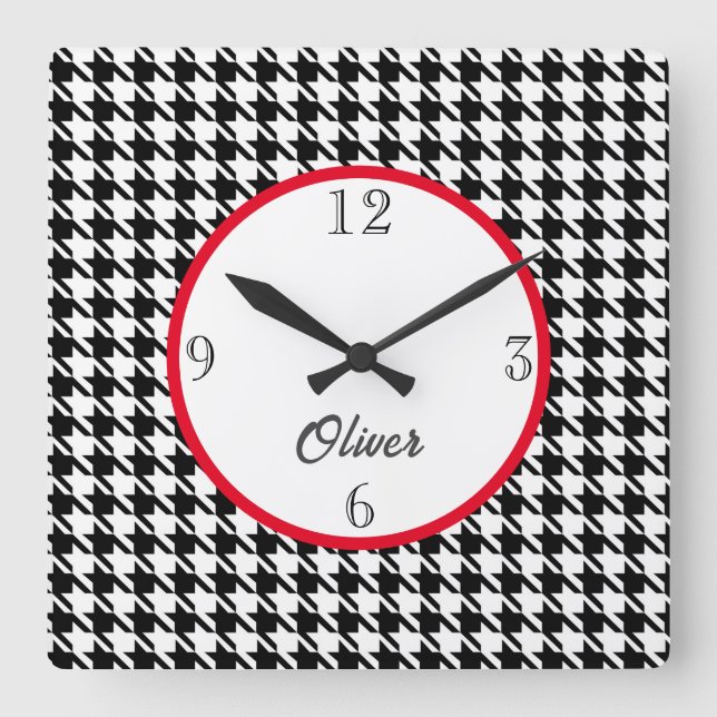 Quadrado Nome, Padrão Houndstooth 10,75-in Sq. Relógio de P (Frente)