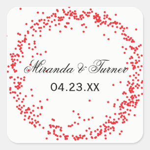 Quadrado Nomes e Data de Confetti Vermelho - Adesivo Quadra