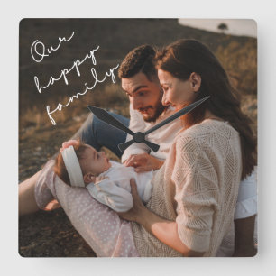 Quadrado Nosso Relógio de Fotos da Família Feliz