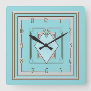 Quadrado Novo Relógio de Deco Muito Arte em Azul e Prata.
