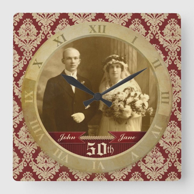 Quadrado Numeração romana do Damasco Vermelho do Relógio de (Frente)