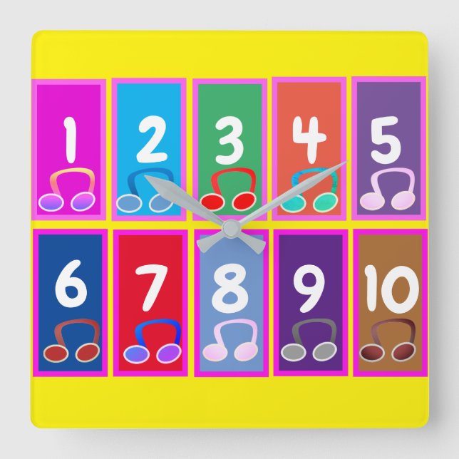 Quadrado Números de Matemática Inicial de 1 a 10 Relógio de (Frente)