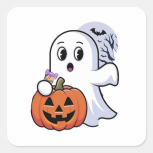 Quadrado O adesivo branco do fantasma do Halloween: Modo no