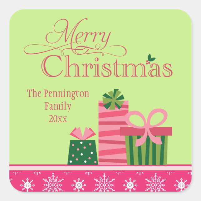 Quadrado O branco verde-rosa apresenta o adesivo de natal (Frente)
