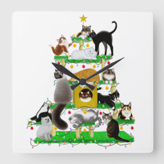 Quadrado O Relógio de Árvore de Gato de Natal