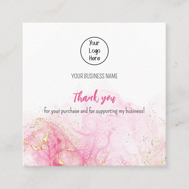 Quadrado Obrigado de taxa de cartão de visita de nuvem rosa (Frente)