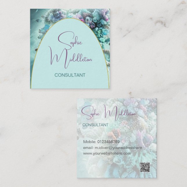 Quadrado Oceano sob o mar Coral QR Cartão de visita (Frente/Verso)