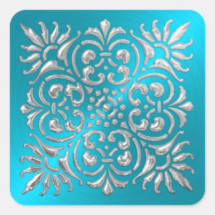 Quadrado Ornamentado Turquoise e adesivo de aspecto com rel