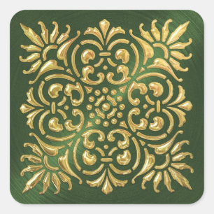 Quadrado Ornamentado verde e Dourado adesivo