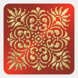 Quadrado Ornamentado Vermelho e Dourado adesivo