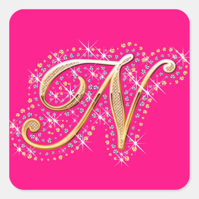 Quadrado Ouro - Letra N - Adesivo (Frente)