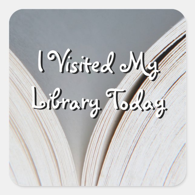Quadrado Páginas de Livro #2 Visitei Meu Adesivo de Bibliot (Frente)