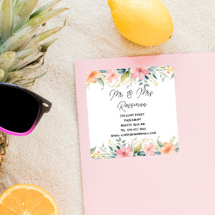 Quadrado Palavra cor-de-rosa com adesivo de endereço   Eleg