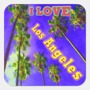 Quadrado "Palm Sky: Eu adoro o adesivo de Los Angeles 1"