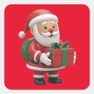 Quadrado Papai Noel de desenho animado adesivo vermelho
