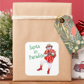 Quadrado Papai Noel no Paraíso Kauai com Adesivo de Ukulele